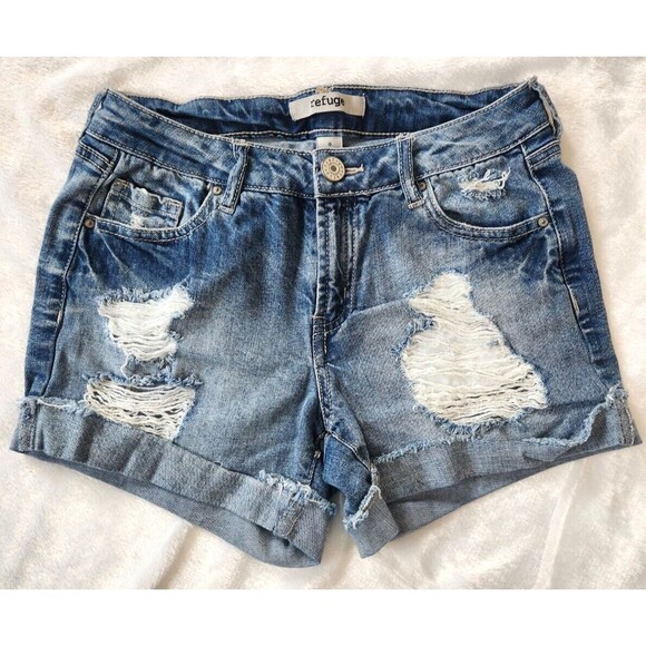 Refuge Distressed Cuffed Denim Jean Shorts Women's Size 0 Perfect for Summer - Picture 1 of 6
